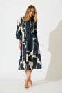 Calissa Midi Dress in Navy Linen Blend